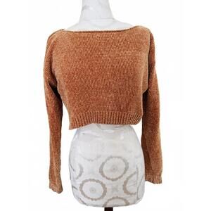 Forever 21 Cropped Sweater Copper Crew Neck Long Sleeves Knit Large